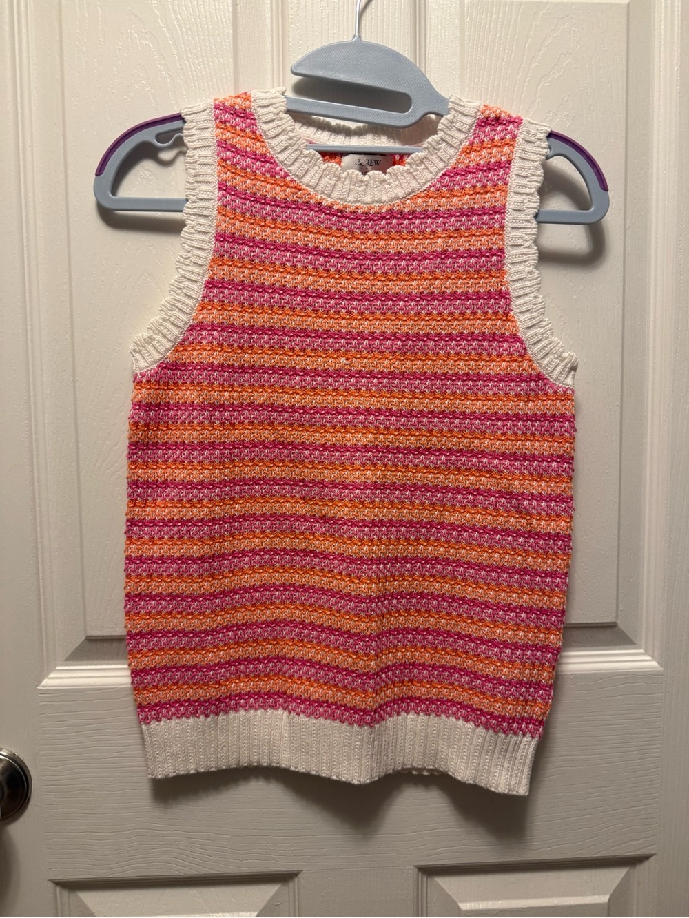 NWT J. Crew Crocheted Stripe Tank in Pink, Orange & White
